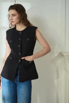 【新品未使用】Estella.K ツイードベスト 新品同様】Estella.K エステラケー / クルーネックツイードベスト