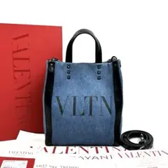 極美品■ヴァレンティノ　VLTN　トートバッグ　2way　デニム　レザー　ブルーのサムネイル