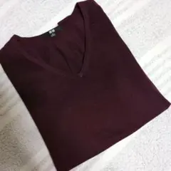 UNIQLOVネックニット セーター バーガンディ 毛100%ろ