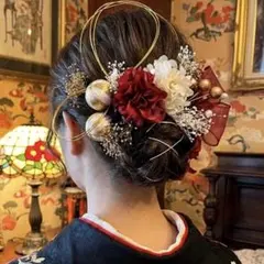 和玉　18点　ワインレッド　ヘアアクセサリー　成人式　振袖　卒業式　袴髪飾り