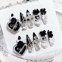 ネイルチップ 白 黒 ゴテゴテ 地雷 サブカル y2k