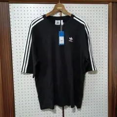 新品未使用 adidas Tシャツ リンガーネックT 3本線 刺繍ロゴ