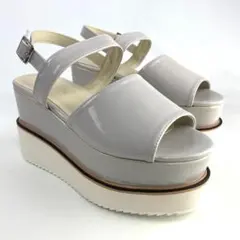 新品 厚底ダブルヒールサンダル グレー 25.0cm レディース 韓国風 靴 灰