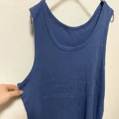 美品！ユニクロ【L】ドライカラーリブタンクトップ　ブルー　コットン大きめゆるダボのサムネイル