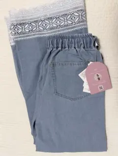しまむら mir.. × ao サイドレース使いワイドデニム パンツ Sのサムネイル