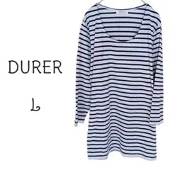 B281【DURER】ボーダーカットソー 長袖 ホワイト×ネイビー L 長め