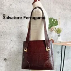 美品 フェラガモ ビンテージ クロコ レザー ショルダーバッグ 鞄 トートバッグ