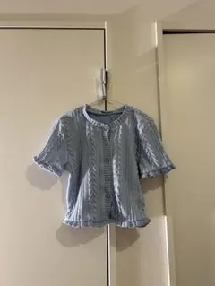 【ZARA】　半袖カーディガン　水色　ケーブルニット