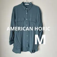 AMERICAN HORIC M ダークグリーン 長袖シャツ 2ポケット