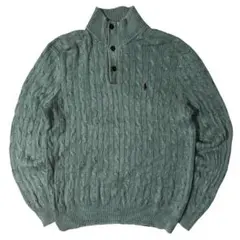 ラルフローレン ケーブルニット シルク ハーフジップ L グリーン