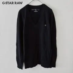 【ジースターロウ】　Vネック　ニット　S　ウール　カシミヤ混　黒　セーター