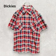 Dickies 半袖チェックシャツ M 赤系 綿100% アメカジ 古着MIX