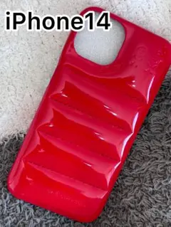 iPhone14ケース ダウンジャケット レッド もこもこ 韓国 赤