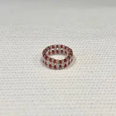 ビーズリング 7号 ハンドメイド 指輪 レッド クリア