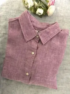 新品⭐️ユニクロ　リネン長袖シャツ　ローズピンクL⭐️のサムネイル