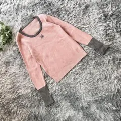 FRIFUL【XL】ピンク/グレー 配色リブニット セーター ロゴ刺繍 春