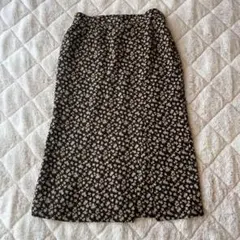 レディース ロングスカート ミモレ丈 台形 ウエストゴム 11号 スリット 総柄