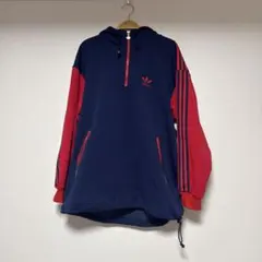 adidas ジップアップフードパーカー ジャージ ネイビー/レッド