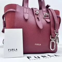 現行品✨FURLA NET MINI BASRFUA シボ革 2WAY 赤系