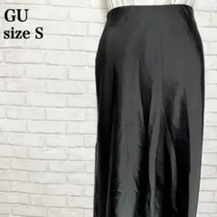 新品未使用GU 完売品 トレンド サテンロングスカート Iライン 黒 S 高見え