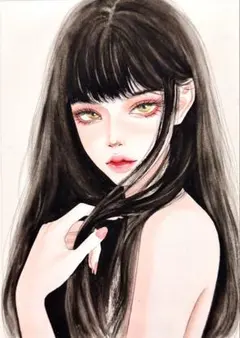 手描きイラスト 水彩原画 ストレートヘアの女の子157 - メルカリ