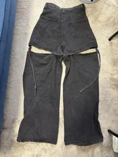 カットオフブラックデニムパンツ
