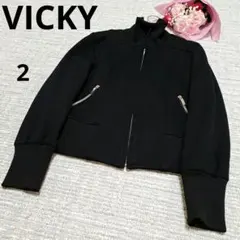 VICKY ビッキー レーヨン リブ編み ジャケット ブラック カジュアル 2