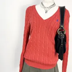 人気✨️ RALPH LAUREN SPORT ロゴ Vネック ケーブルニット