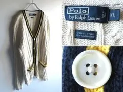 ビンテージ ラルフローレン コットンカシミヤ ケーブルニット カーディガン XL