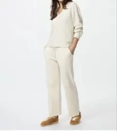 新品タグ付きウォッシャブルニットリブパンツ　XS NATURAL