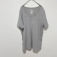 グレー Vネック Tシャツ 大きめ 鳥 刺繍 コットン ワンポイント シンプル