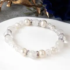 癒し・浄化＊パール×翡翠×クリスタル＊パワーストーンブレスレット 大人可愛い