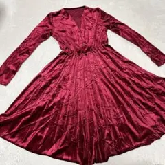イタリア製✨️ベロア カシュクール ワンピース プリーツ ワインレッド L