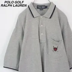 【ロング丈】ポロゴルフ ラルフローレン ポロシャツ 刺繍ロゴ L グレイ 鹿の子