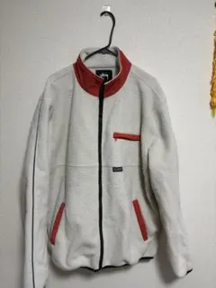 Stussy フリースジャケット XL アイボリー/レッド
