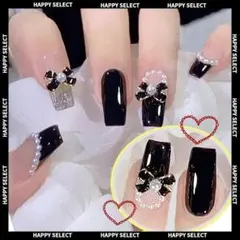 ネイルチップ 韓国 ショート ピンク黒 つけ爪 地雷系量産型 闇かわいいサブカル