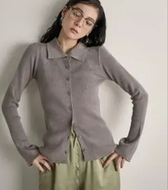 新品タグ付き THE YOn リブニットポロカーディガン