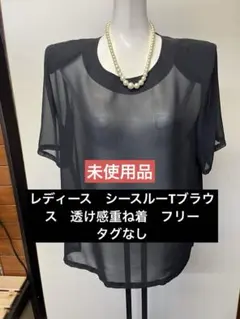 【新品未使用品】レディース　シースルーTブラウス　透け感重ね着　フリー　タグなし