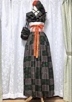 着物リメイクロングワンピース大島紬7マルキ - メルカリ