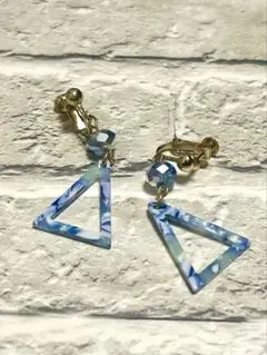 アクセサリー イヤリング 青色 水色 ブルー マーブル模様