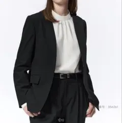 GU ジーユー　ウォッシャブルノーカラージャケット　S ブラック　黒