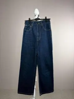 美品 ダーク　ブルー ワイド デニム　パンツ　リボン編み上げ　ジーンズ