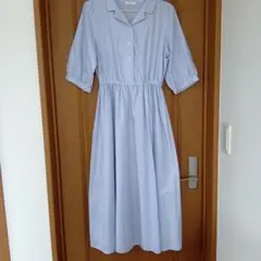 C.O.L.Z.A 半袖シャツワンピース 水色と白ストライプ　春　夏