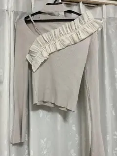 MERCURYDUO マーキュリーデュオ アシメ異素材ラッフルニット アイボリー