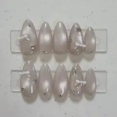 【現品】ネイルチップ韓国風 マグネット リボン シンプル ガーリー 上品大人