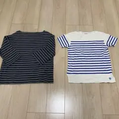 オーシバルのボーダー長袖トップスとTシャツのセットです。