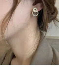 レディース用純銀製韓国風個性的圓盤型イヤリング