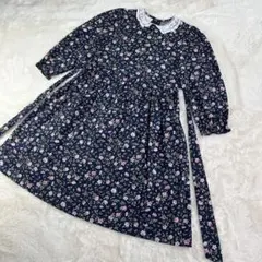 希少✨　Laura Ashley イギリス製　花柄ワンピース 120cm 紺色のサムネイル
