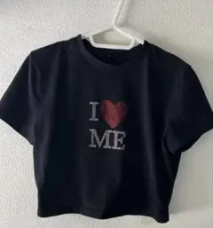 ラインストーン I LOVE ME 半袖 Tシャツ ブラック M