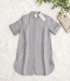 【新品タグ付】MaxMara 白タグ リネン 半袖シャツ ワンピース ストライプのサムネイル